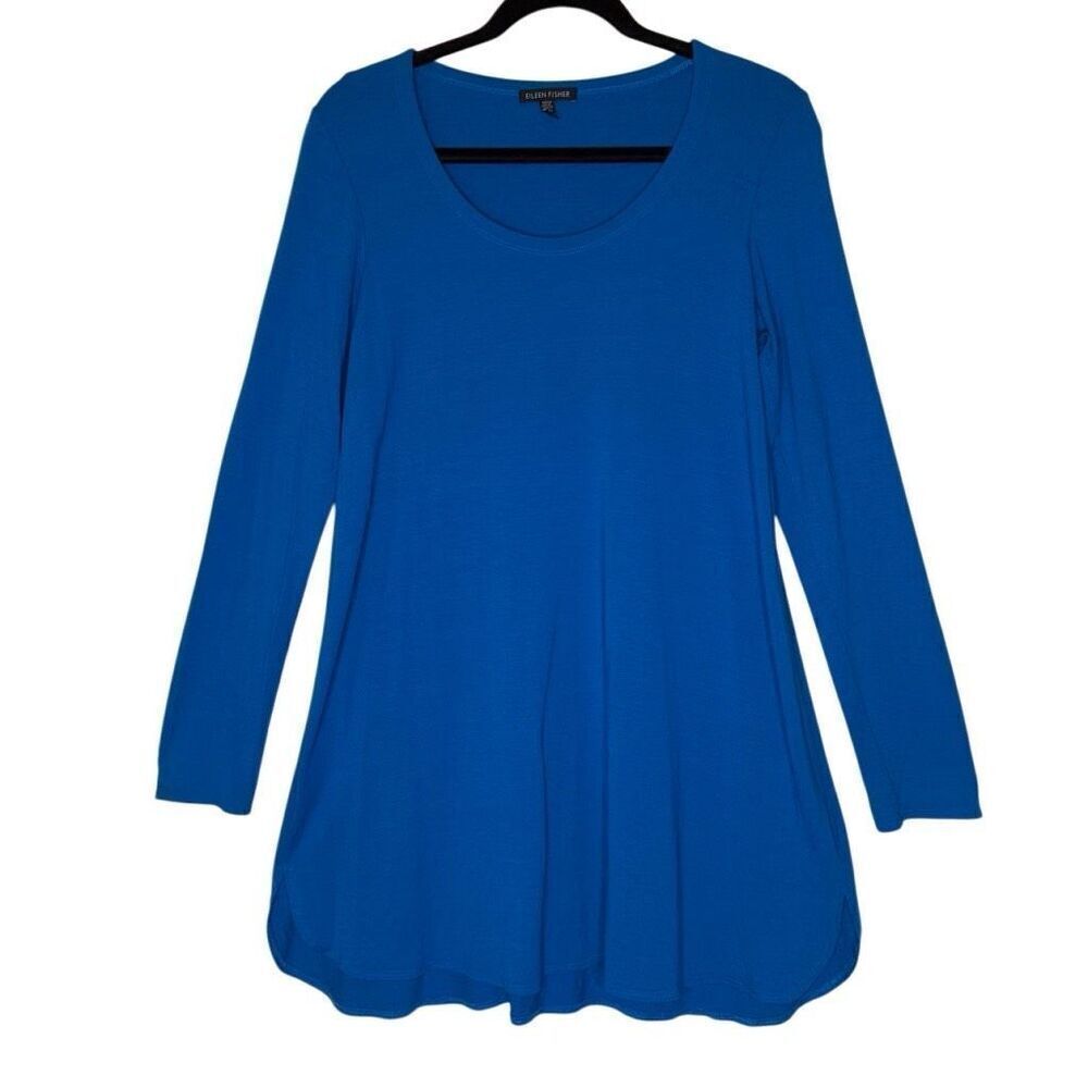 Eileen Fisher Blue Scoop Neck Long Sleeve Tunic/Dress Size M Coastal Grandma